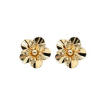 Load image into Gallery viewer, Bold Gold-Tone Layered Floral Stud Earrings