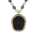 Load image into Gallery viewer, Pearl Chain Necklace with Black Buddha Locket