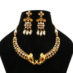 Load image into Gallery viewer, Gold-Toned Kundan & Pearl Necklace Set with Elephant Motif