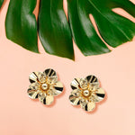 Load image into Gallery viewer, Bold Gold-Tone Layered Floral Stud Earrings