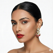 Traditional Kundan-Style Drop Earrings with Crimson Accents