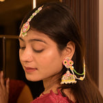 Load image into Gallery viewer, Handcrafted Multicolored Mirror Work Jhumka Earrings & Maang Tika Set