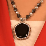 Load image into Gallery viewer, Pearl Chain Necklace with Black Buddha Locket