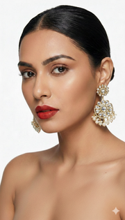 Traditional Kundan-Style Pearl Drop Earrings