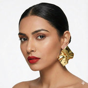 Gold-Tone Wavy Square Stud Earrings