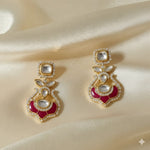 Load image into Gallery viewer, Traditional Kundan-Style Drop Earrings with Crimson Accents