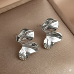 Load image into Gallery viewer, Sculptural Silver Leaf-Inspired Textured Stud Earrings