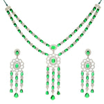 Load image into Gallery viewer, Emerald Green &amp; Diamond Studded Jewellery Set
