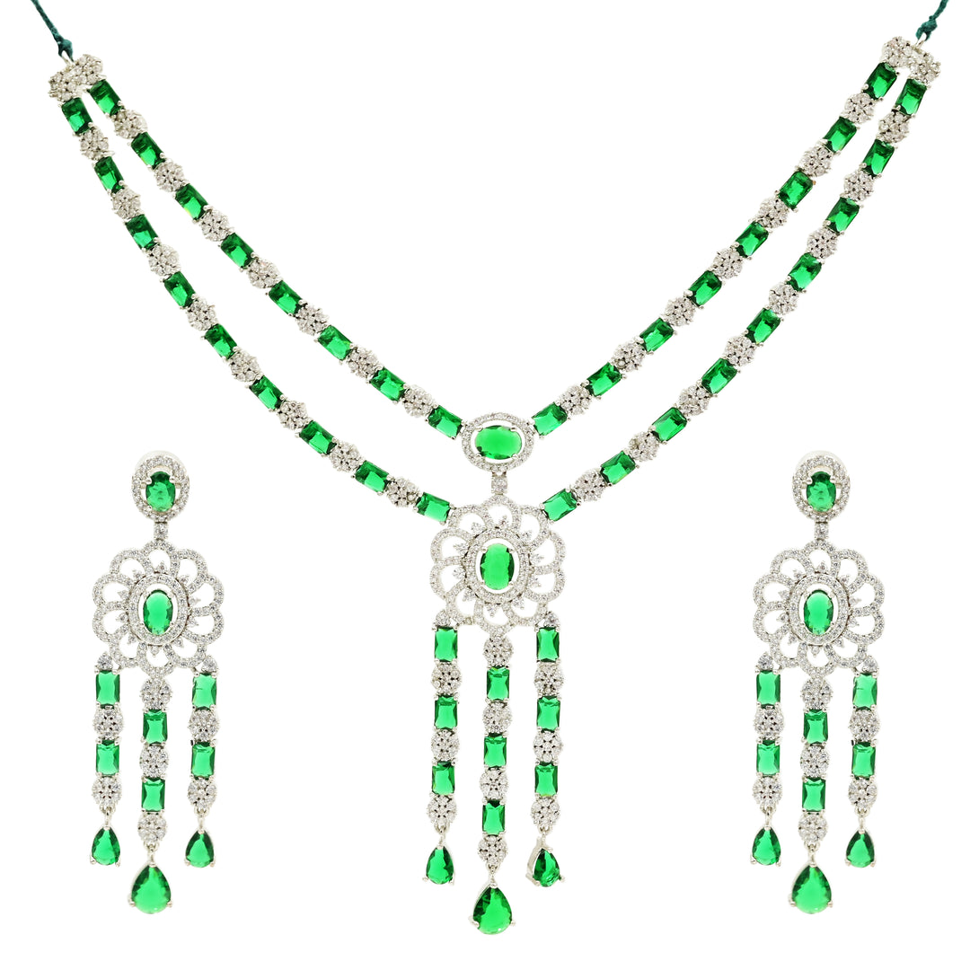 Emerald Green & Diamond Studded Jewellery Set