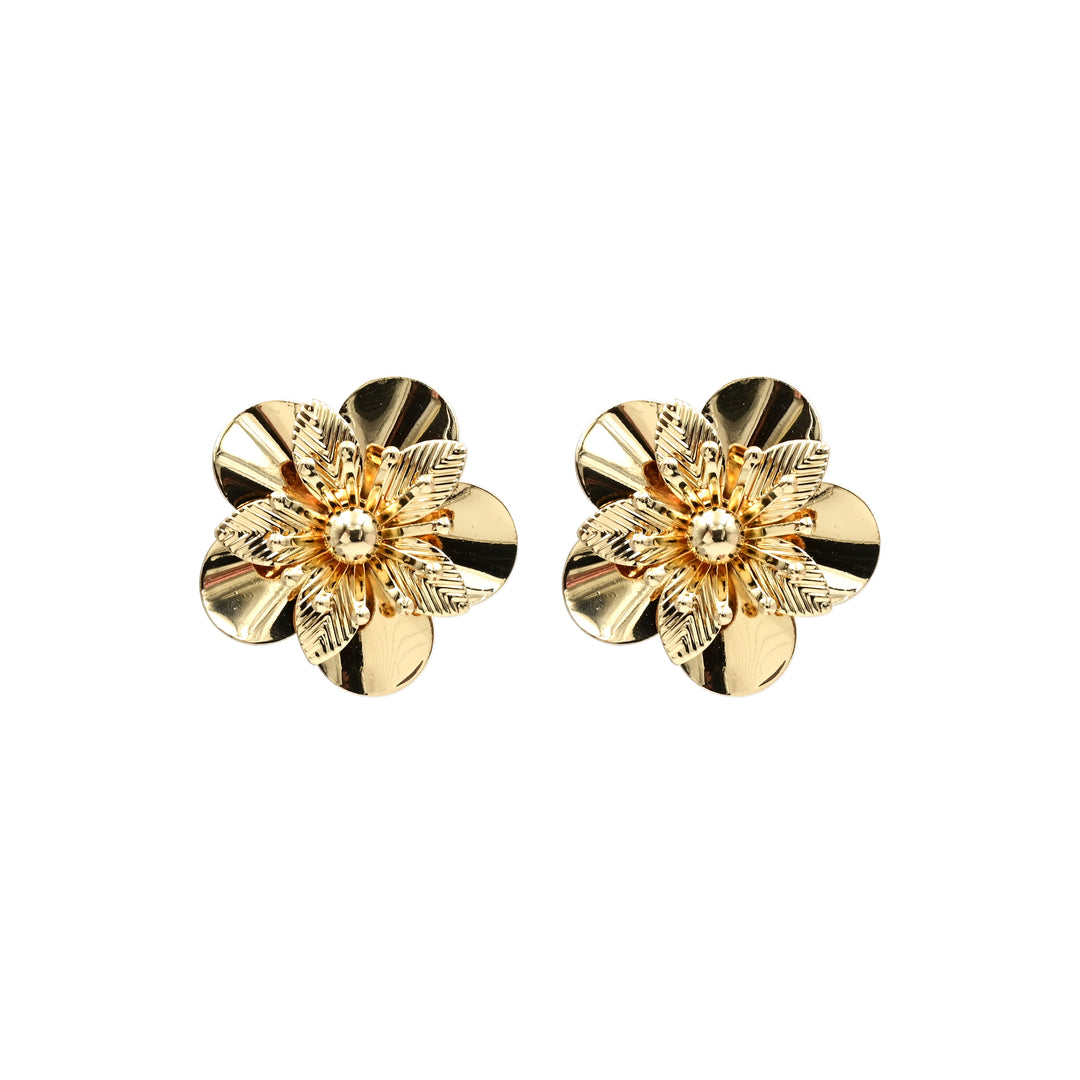 Bold Gold-Tone Layered Floral Stud Earrings