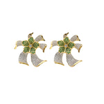 Load image into Gallery viewer, Elegant Bow-Knot Stud Earrings with Green &amp; White CZ Stones

