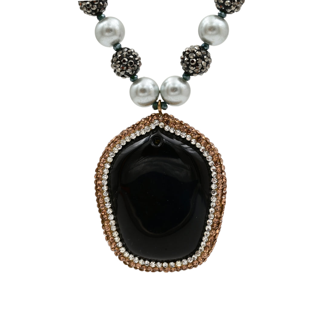 Pearl Chain Necklace with Black Buddha Locket