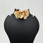 Load image into Gallery viewer, Bold Gold-Tone Layered Floral Stud Earrings
