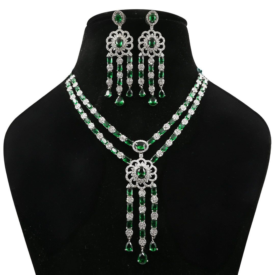 Emerald Green & Diamond Studded Jewellery Set