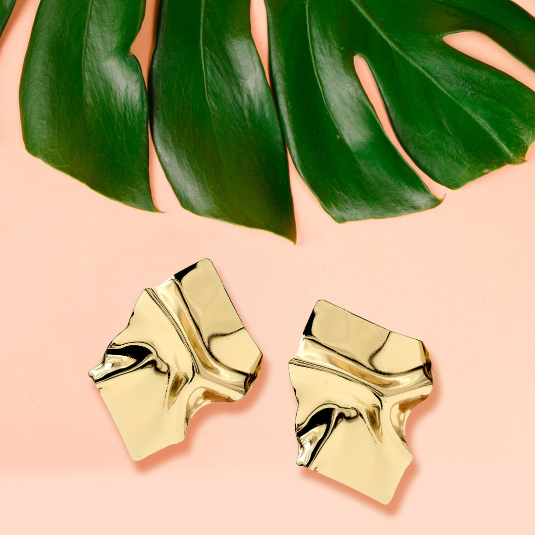 Gold-Tone Wavy Square Stud Earrings