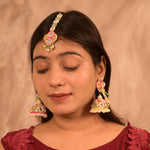 Load image into Gallery viewer, Handcrafted Multicolored Mirror Work Jhumka Earrings &amp; Maang Tika Set
