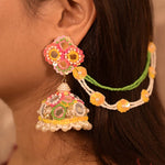 Load image into Gallery viewer, Handcrafted Multicolored Mirror Work Jhumka Earrings &amp; Maang Tika Set

