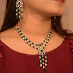 Load image into Gallery viewer, Emerald Green &amp; Diamond Studded Jewellery Set
