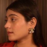 Load image into Gallery viewer, Elegant Bow-Knot Stud Earrings with Green &amp; White CZ Stones
