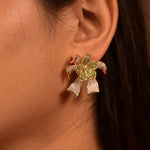 Load image into Gallery viewer, Elegant Bow-Knot Stud Earrings with Green &amp; White CZ Stones
