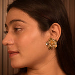Load image into Gallery viewer, Bold Gold-Tone Layered Floral Stud Earrings
