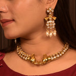 Load image into Gallery viewer, Gold-Toned Kundan &amp; Pearl Necklace Set with Elephant Motif
