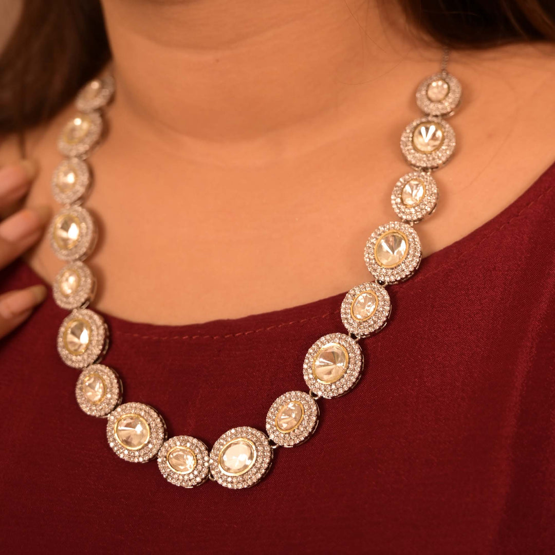 Blingy White Polki Diamond Necklace Set