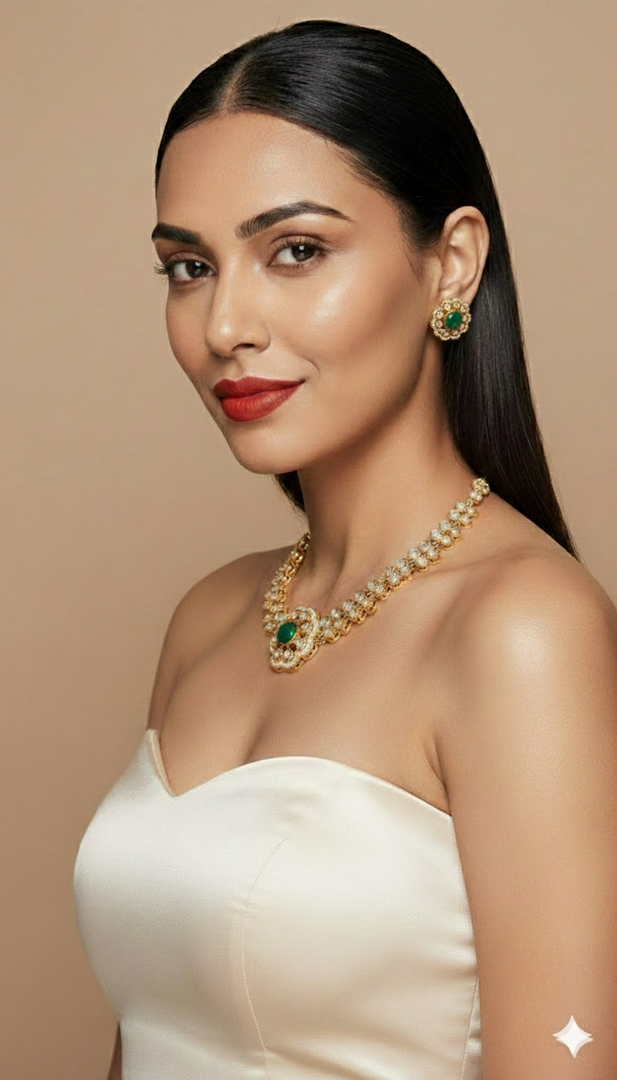 Abstract Triple-Petal Liquid Metal Necklace & Earrings Set