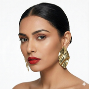 Sculptural Gold-Tone Wavy Leaf Statement Earrings