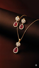 Load image into Gallery viewer, Regal Crimson Teardrop Halo Pendant &amp; Earring Set