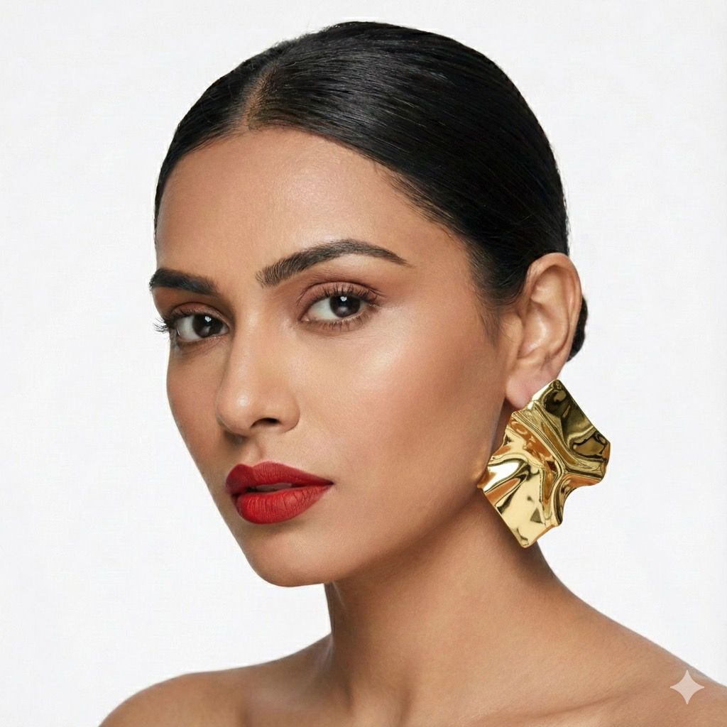 Gold-Tone Wavy Square Stud Earrings